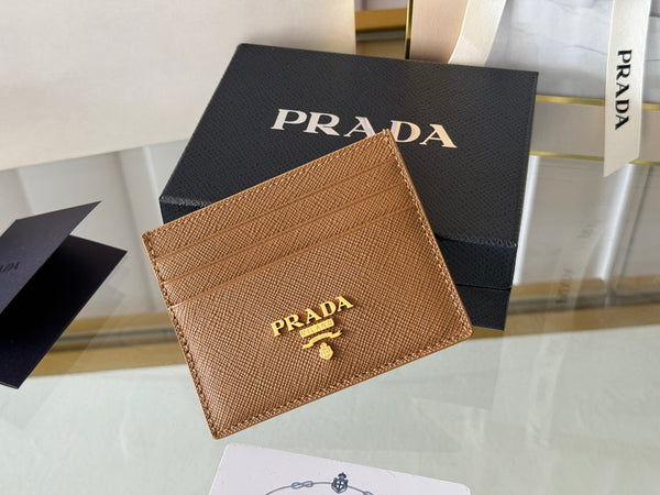 Porta carte Pra Gold Logo-Stamp in pelle Saffiano marrone