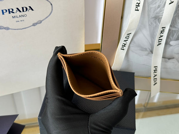 Porta carte Pra Gold Logo-Stamp in pelle Saffiano marrone