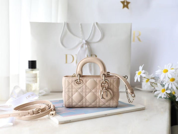 Small Lady D-Joy Bag Beige Sheepskin