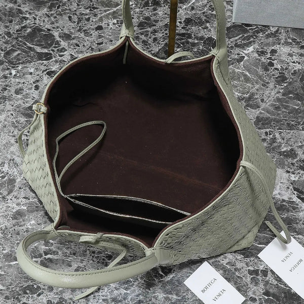 Borsa BV Pinacoteca 43 cm Pelle di vitello intrecciata travertino e pelle scamosciata