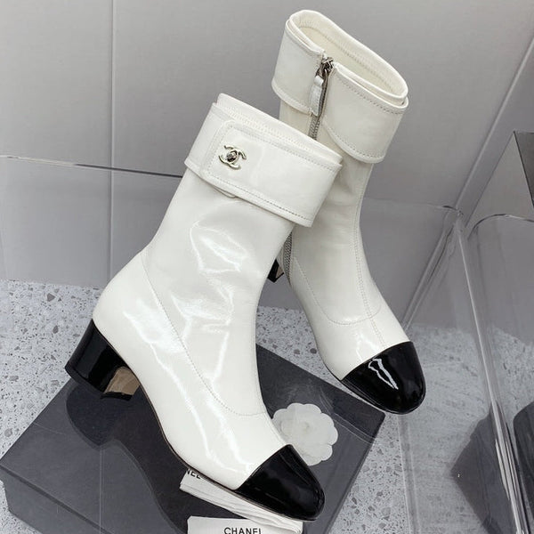 CC 2026 Cap Toe Ankle Boots 4.5CM Patent Leather 162178