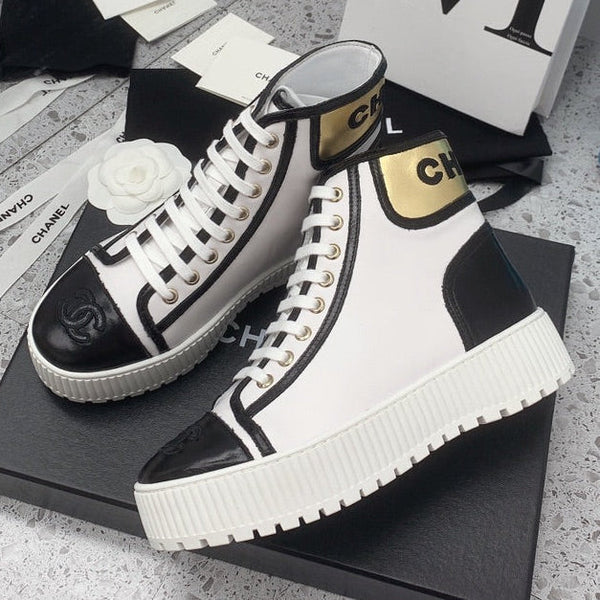 CC 2026 Shiny Lace Up Ankle Sneakers Leather 162211
