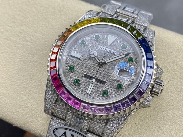 Rolex Submariner Date Rainbow Green Full Diamond