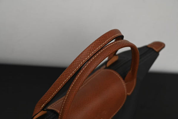 Longchamp Small Le Pliage Tote Bag Brown Black Polyamide Leather