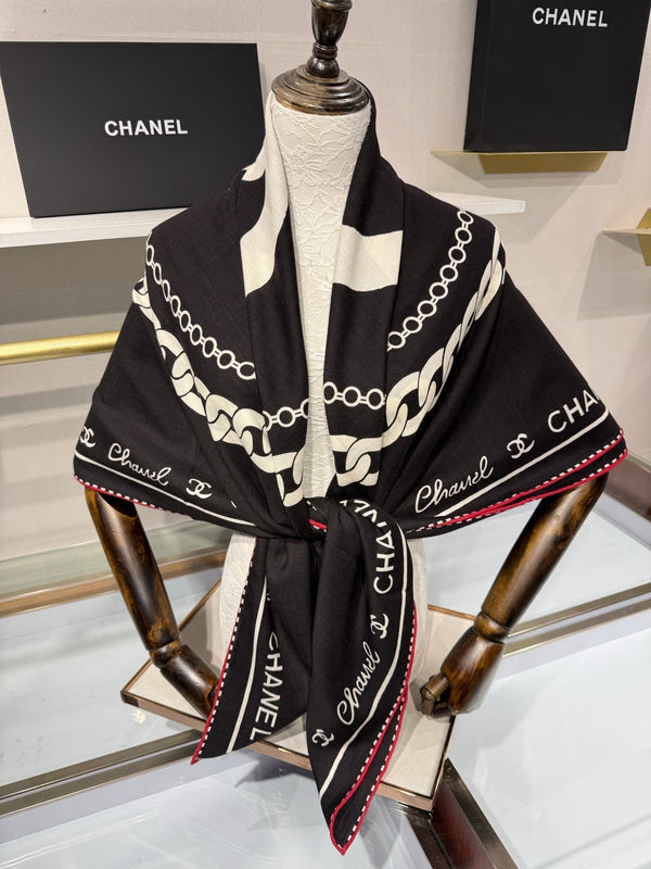 CC 2026 Chain Scarf Black Silk Cashmere 219220