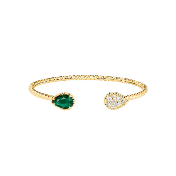 BRACCIALE APERTO IN ORO CON MALACHITE E DIAMANTI BOHEME
