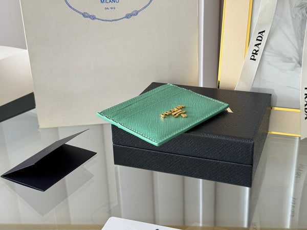 Porta carte Pra Gold Logo-Stamp in pelle Saffiano color menta