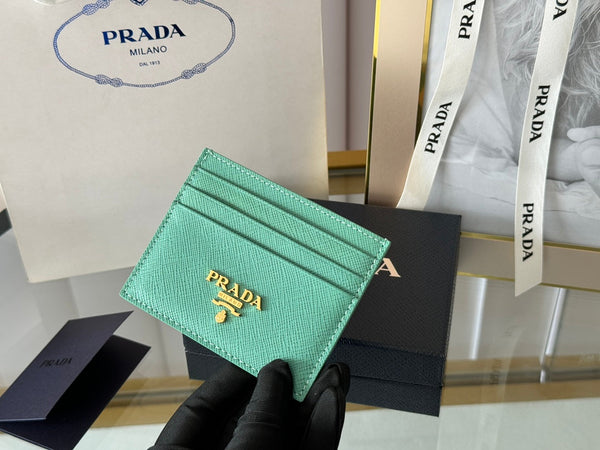Porta carte Pra Gold Logo-Stamp in pelle Saffiano color menta