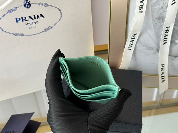 Porta carte Pra Gold Logo-Stamp in pelle Saffiano color menta