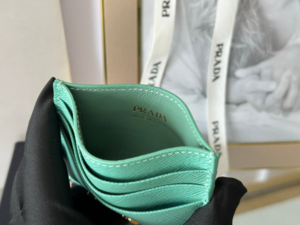 Porta carte Pra Gold Logo-Stamp in pelle Saffiano color menta