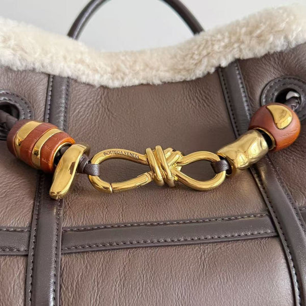 BV Andiamo Small  Brown White Fur Leather