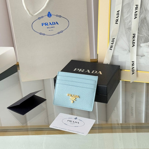 Porta carte Pra Gold Logo-Stamp in pelle Saffiano azzurro