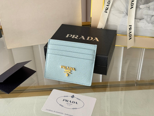 Porta carte Pra Gold Logo-Stamp in pelle Saffiano azzurro