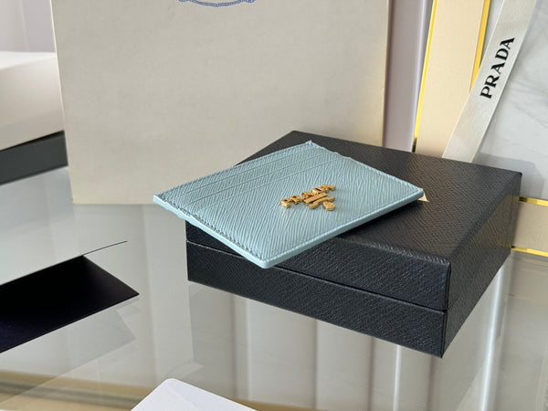 Porta carte Pra Gold Logo-Stamp in pelle Saffiano azzurro