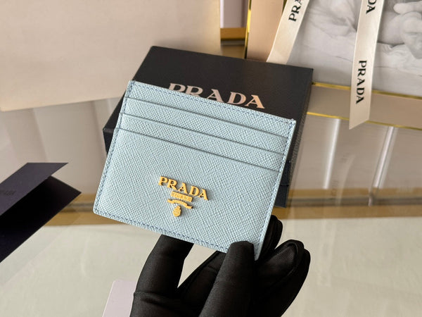Porta carte Pra Gold Logo-Stamp in pelle Saffiano azzurro