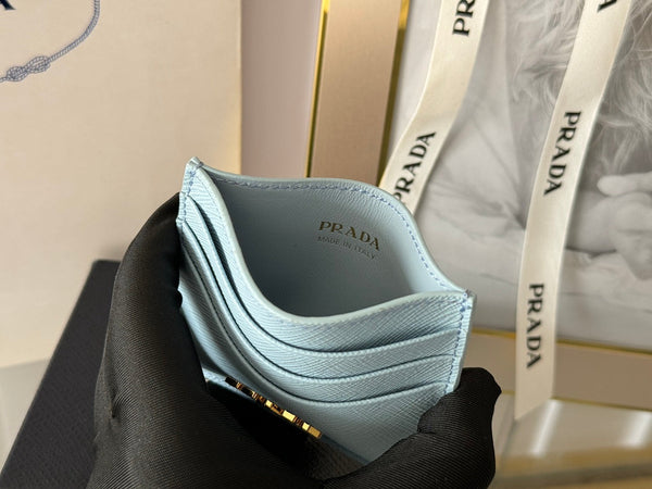 Porta carte Pra Gold Logo-Stamp in pelle Saffiano azzurro