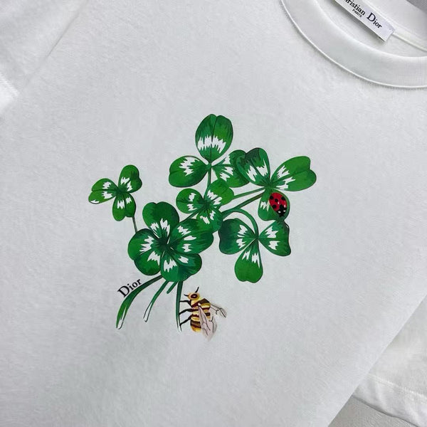 T-shirt ajusté CD en jersey de coton blanc avec motif Dior Clover vert