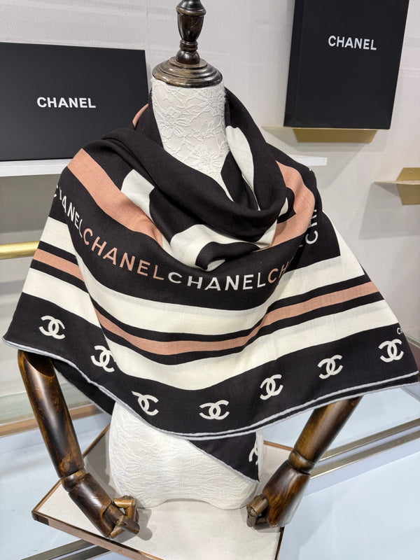 CC 2026 CC Logo Square Scarf Black Silk Cashmere 219223