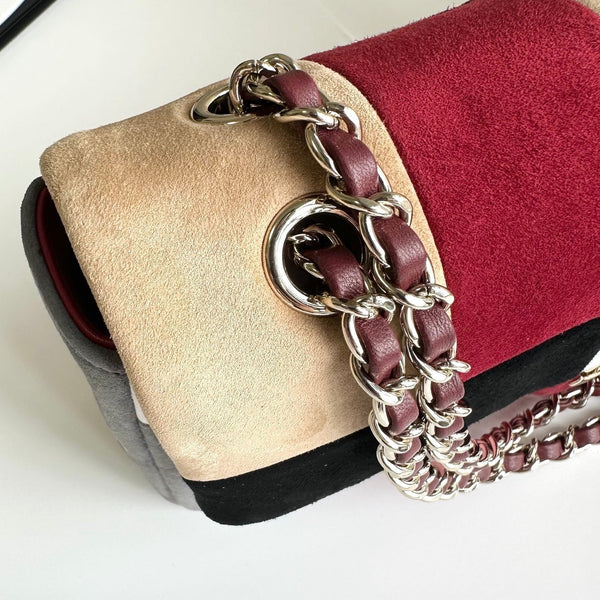 CC 2026 Flap Patchwork Bag 24.5cm Multicolors Suede Leather