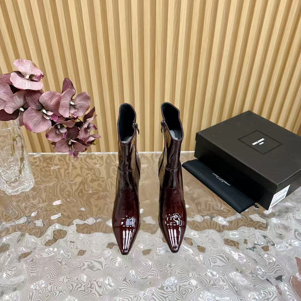 YSL Ankle Boots 90mm Burgundy Patent Leather