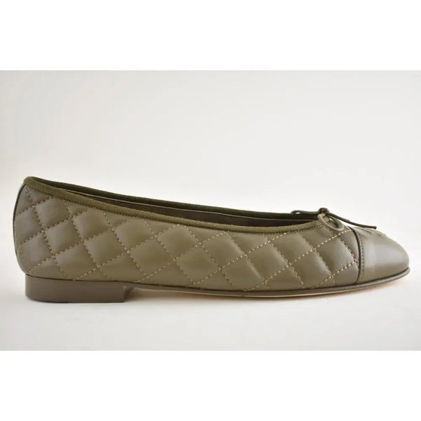 CC 2026 Quilted Ballet Flat Moss Green Leather