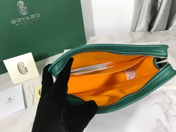 Borsa da toilette Goyard Jouvence in tessuto PVC verde con pelle di mucca
