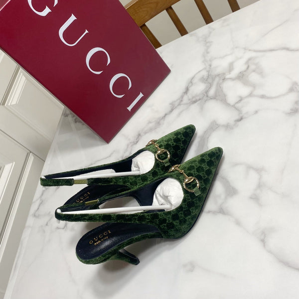 GG 26s Slingback Heels 8.5cm Dark Green Velvet