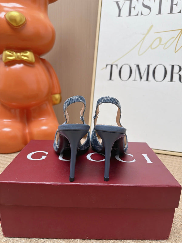 GG 26s Slingback Heels 10.5cm Blue Denim Mix Lambskin
