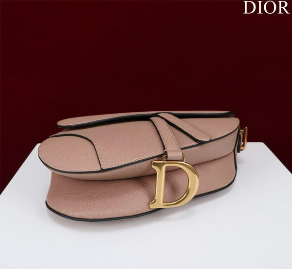 CD Saddle Bag with Strap Blush Pink Grained Calfskin
