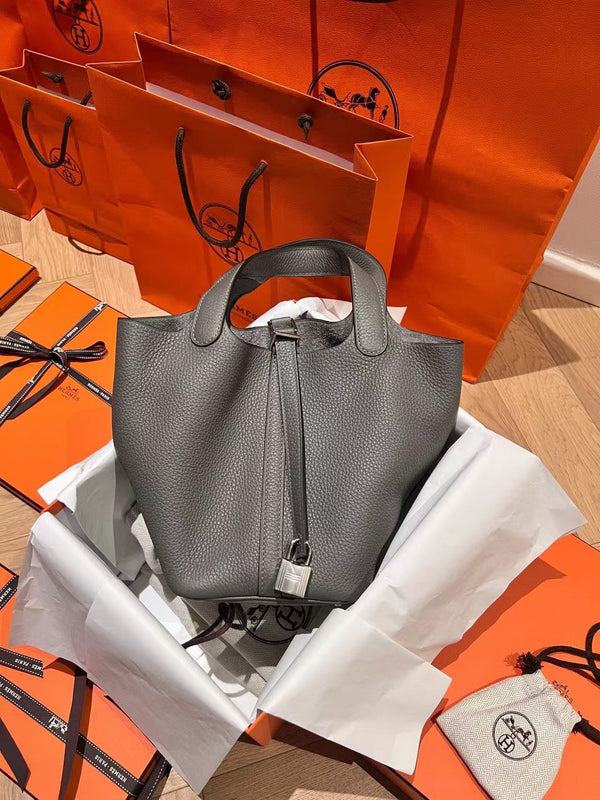 Sac HM Picotin Lock 18 Cuir de vachette Gris
