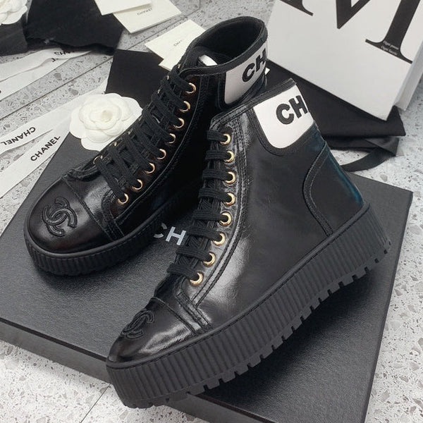 CC 2026 Shiny Lace Up Ankle Sneakers Leather 162211