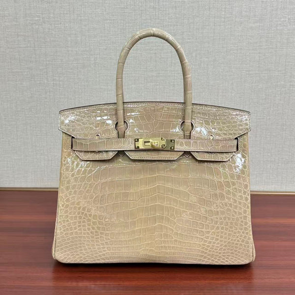 HERMÈS BIRKIN 30CM EN CROCODILE BEIGE MÉTAL DORÉ