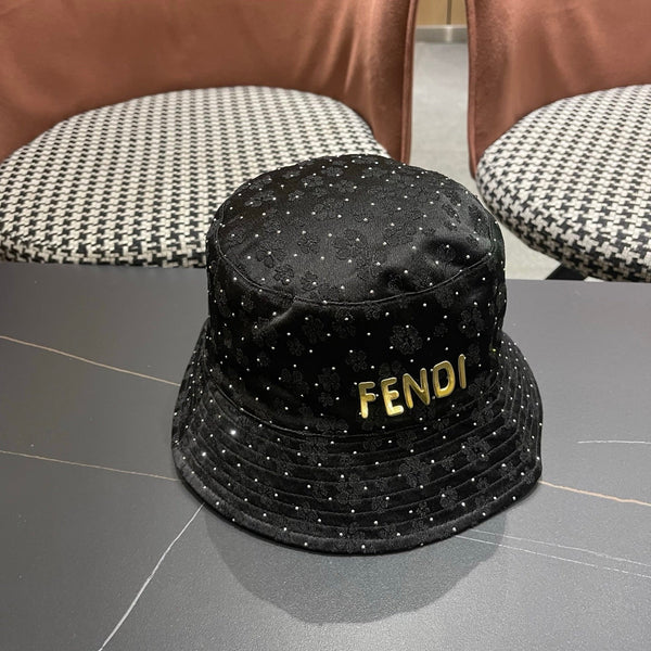 FF Rhinestone Embroidered Fabric Bucket Hat 491651