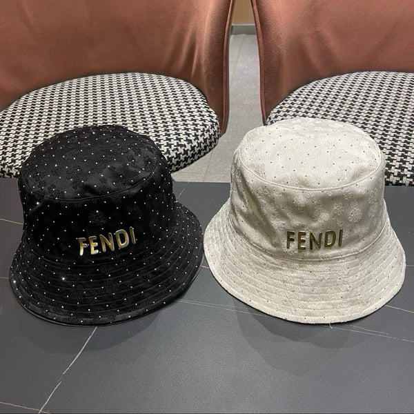 FF Rhinestone Embroidered Fabric Bucket Hat 491651