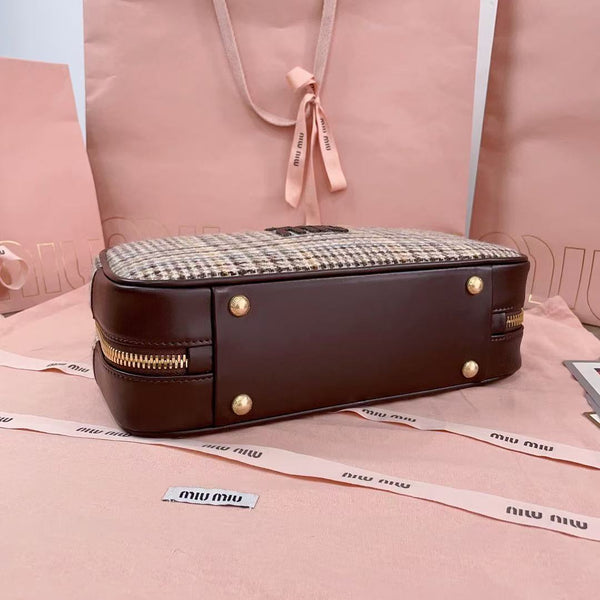 Sac à main Miu 5BB147 28cm Tweed Marron Beige