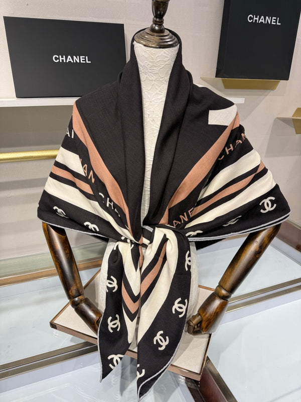 CC 2026 CC Logo Square Scarf Black Silk Cashmere 219223