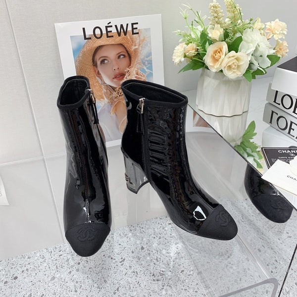 CC 2026 Bicolor Cap-Toe Boots 85mm Patent Leather 162120