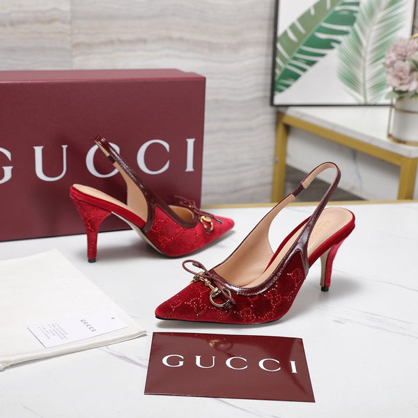 GG 26s Slingback Pumps 10cm Gold Hardware With Bow Velvet