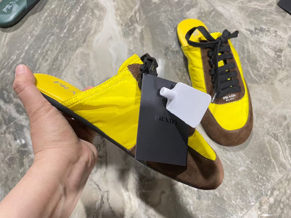 PRA 26S Mule Sneaker Yellow Brown Suede Canvas