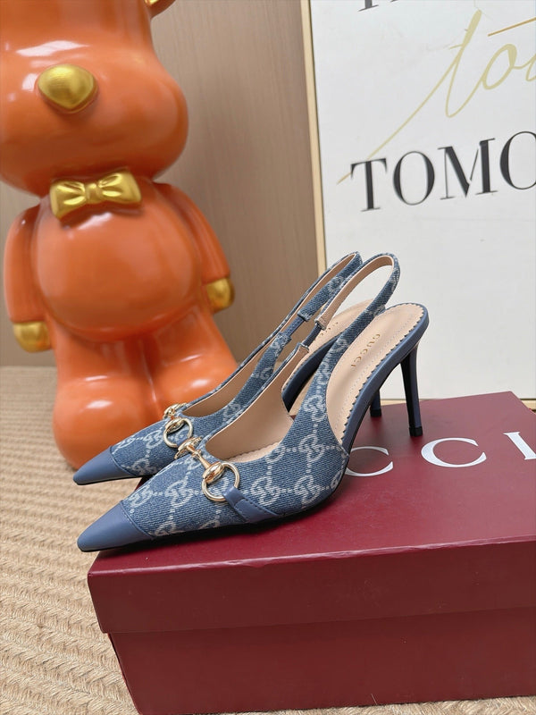 GG 26s Slingback Heels 10.5cm Blue Denim Mix Lambskin