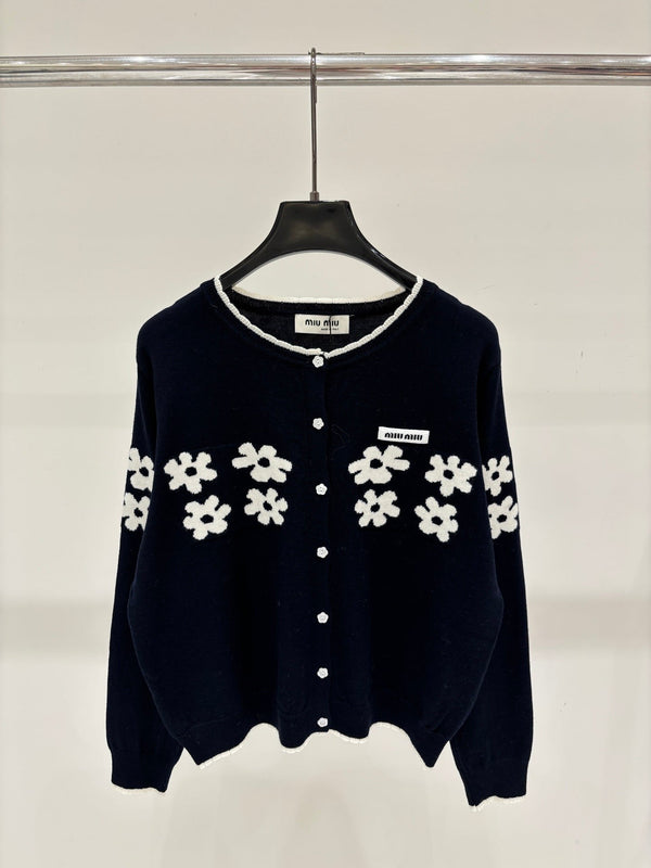 Miu 2026 Crew-Neck Embroidered Cardigan Wool 431814
