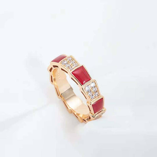 ANELLO SERPENTI ORO ROSA CORNIOLA DIAMANTI PAVE' 4MM
