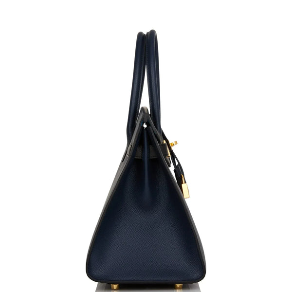 HM BIRKIN SELLIER CASAQUE 32cm BLACK AND BLUE TOGO LEATHER GOLD HARDWARE