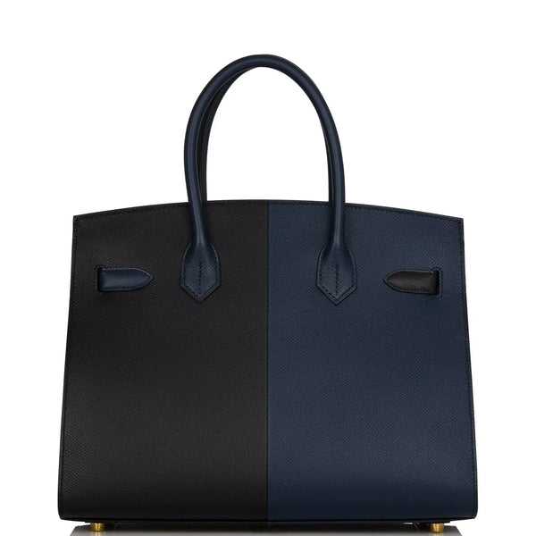 HM BIRKIN SELLIER CASAQUE 32cm BLACK AND BLUE TOGO LEATHER GOLD HARDWARE