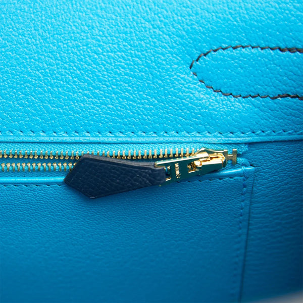 HM BIRKIN SELLIER CASAQUE 32cm BLACK AND BLUE TOGO LEATHER GOLD HARDWARE