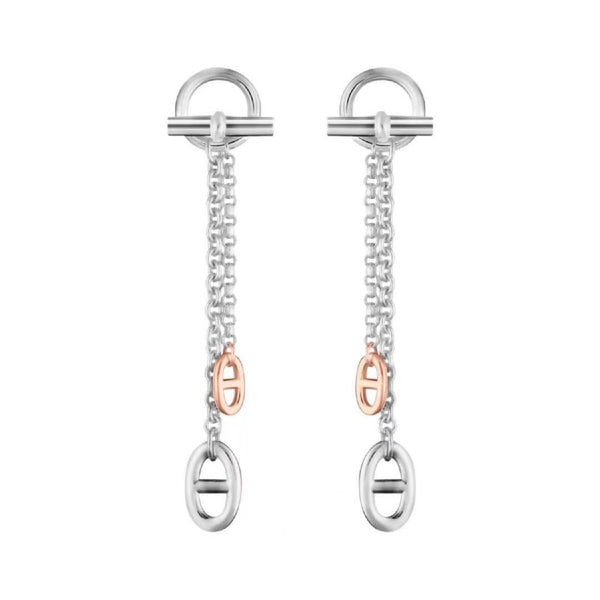 HM CHAINE D'ANCRE TWO-COLOR SILVER-PINK GOLD EARRINGS