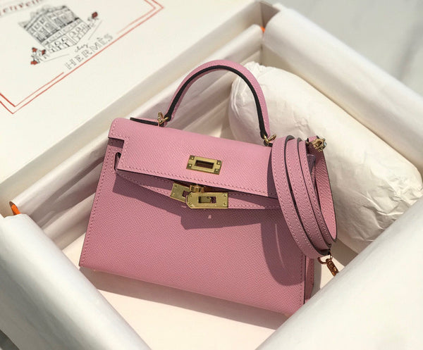 HM KELLY MINI 20 LIGHT PINK EPSOM GOLD HARDWARE