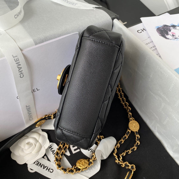 19 Borsa con patta 17 Nero Caviar Gold Hardware 