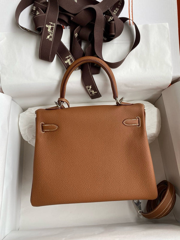 HM KELLY 28CM TAN TOGO ARGENTO HARDWARE