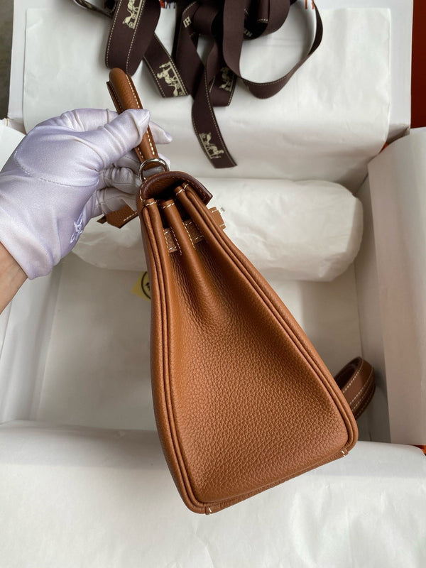HM KELLY 28CM TAN TOGO ARGENTO HARDWARE
